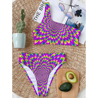 Green Wave Moving Optical Illusion One Shoulder Bikini Top