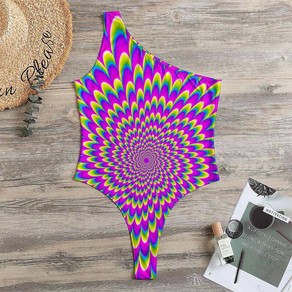 Green Wave Moving Optical Illusion One Shoulder Bodysuit