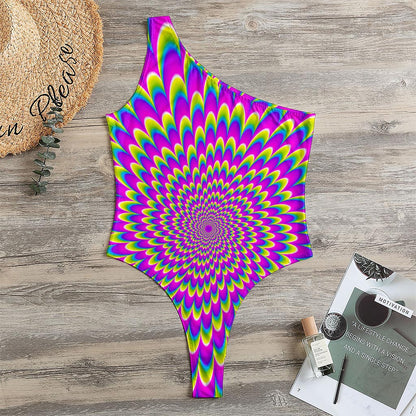 Green Wave Moving Optical Illusion One Shoulder Bodysuit
