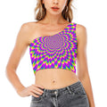 Green Wave Moving Optical Illusion One Shoulder Crop Top