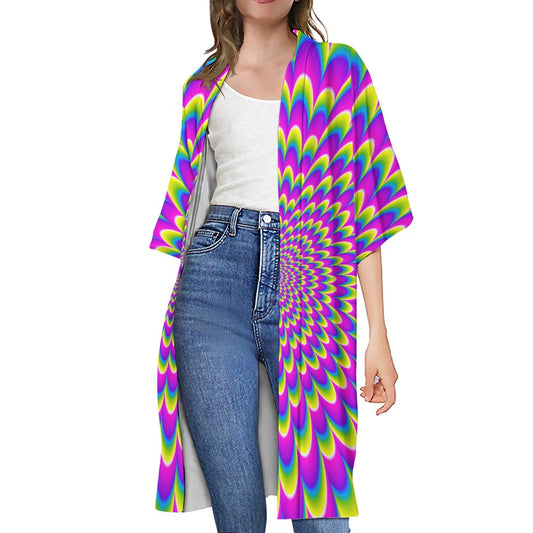 Green Wave Moving Optical Illusion Open Front Beach Cover Up