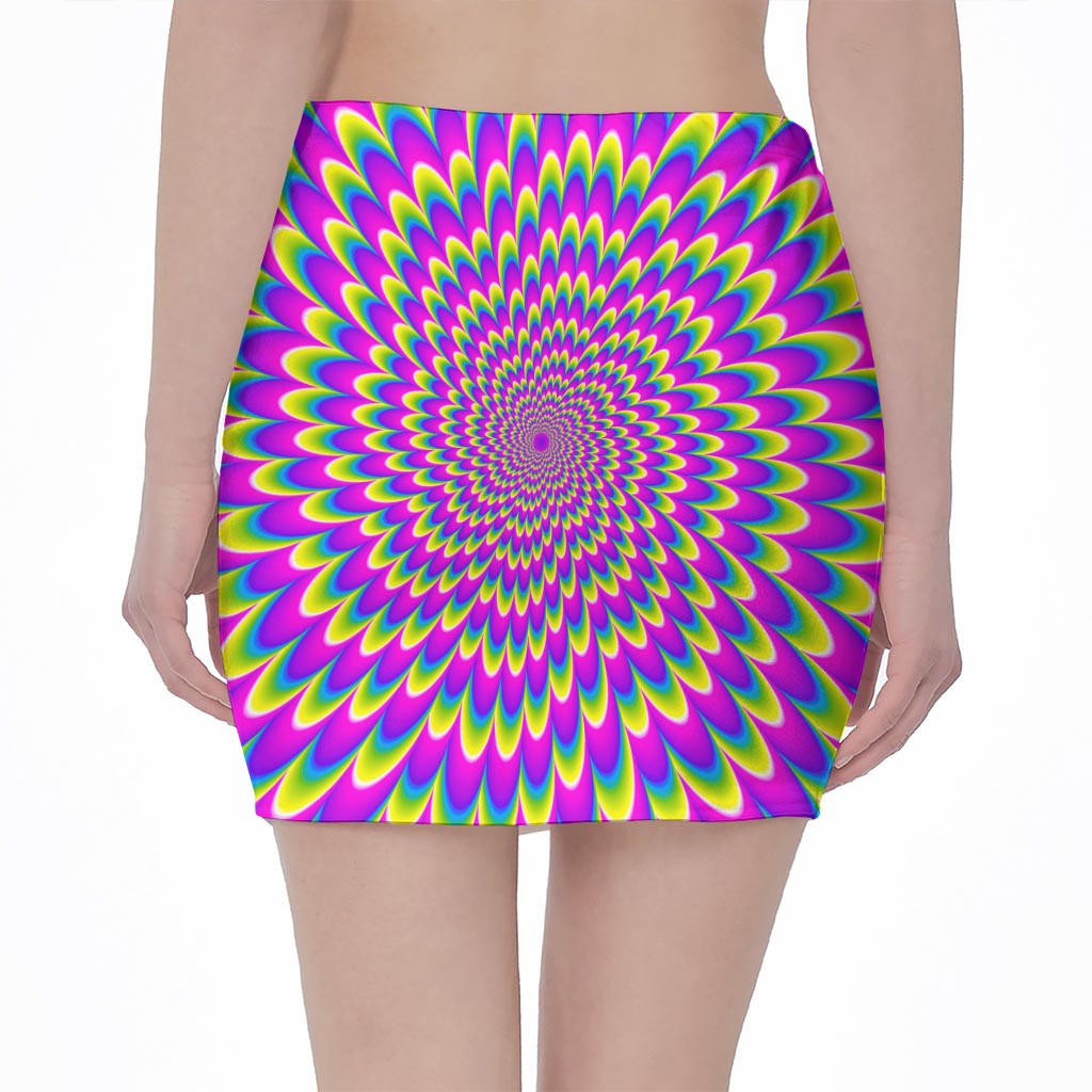 Green Wave Moving Optical Illusion Pencil Mini Skirt
