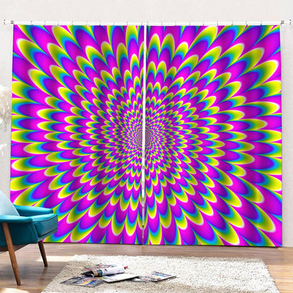 Green Wave Moving Optical Illusion Pencil Pleat Curtains