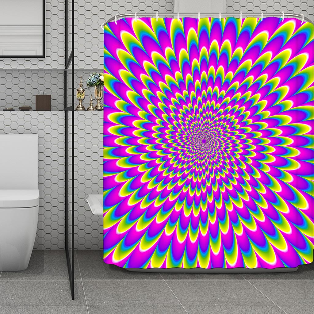 Green Wave Moving Optical Illusion Polyester Shower Curtain
