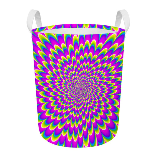 Green Wave Moving Optical Illusion Round Laundry Basket