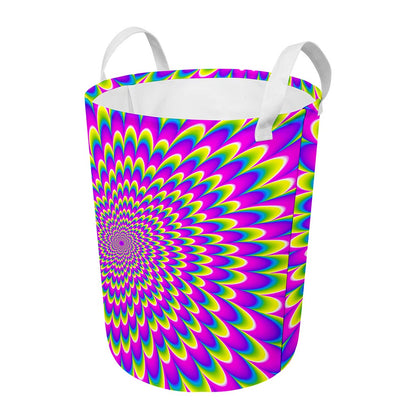 Green Wave Moving Optical Illusion Round Laundry Basket