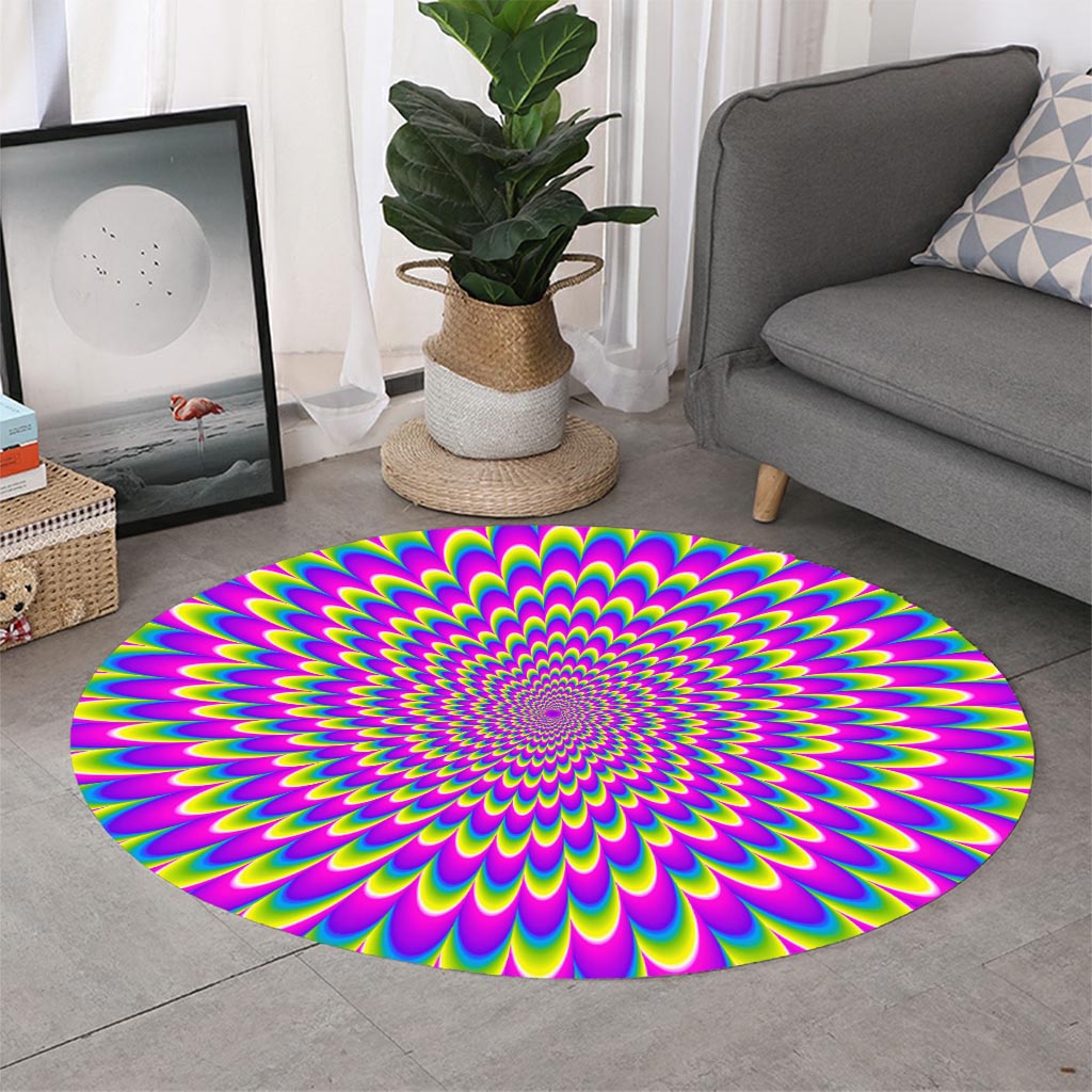 Green Wave Moving Optical Illusion Round Rug