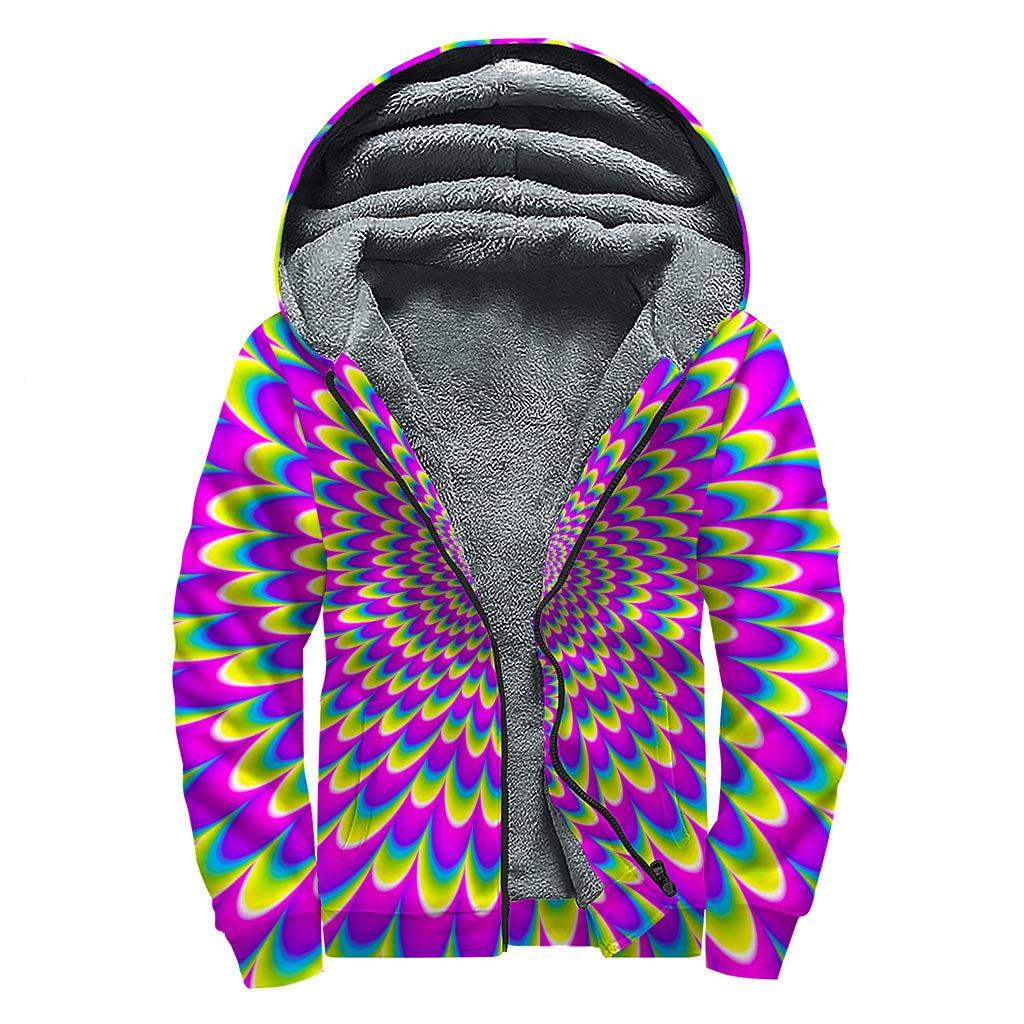 Green Wave Moving Optical Illusion Sherpa Lined Zip Up Hoodie