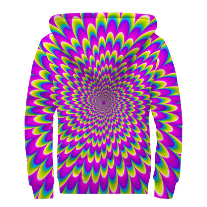 Green Wave Moving Optical Illusion Sherpa Lined Zip Up Hoodie