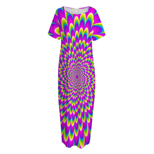 Green Wave Moving Optical Illusion Short Sleeve Long Nightdress