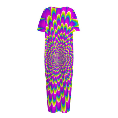 Green Wave Moving Optical Illusion Short Sleeve Long Nightdress