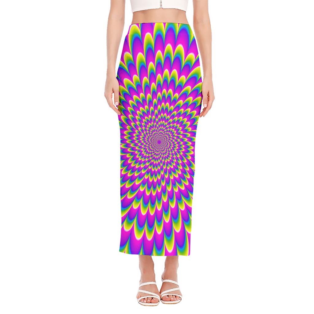 Green Wave Moving Optical Illusion Side Slit Maxi Skirt