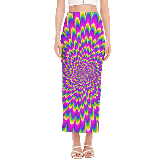 Green Wave Moving Optical Illusion Side Slit Maxi Skirt