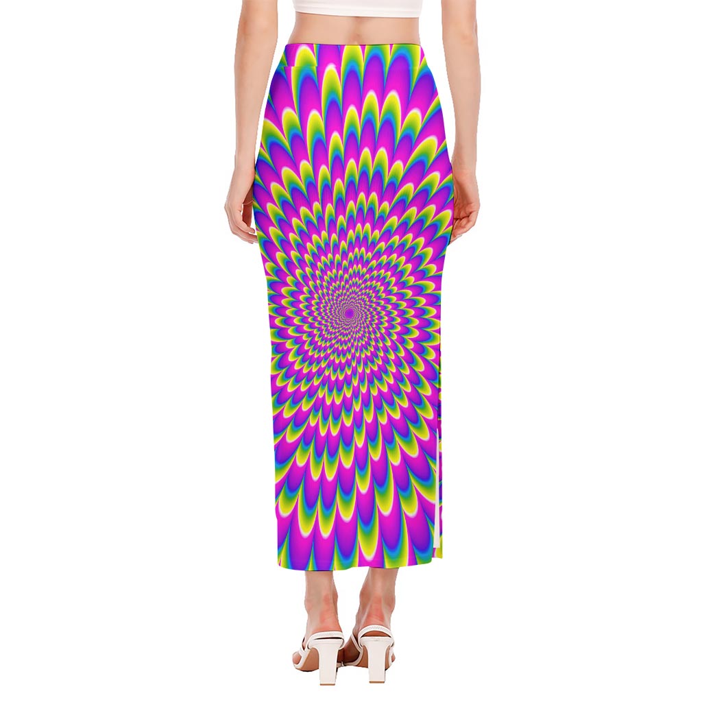 Green Wave Moving Optical Illusion Side Slit Maxi Skirt