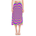 Green Wave Moving Optical Illusion Side Slit Midi Skirt