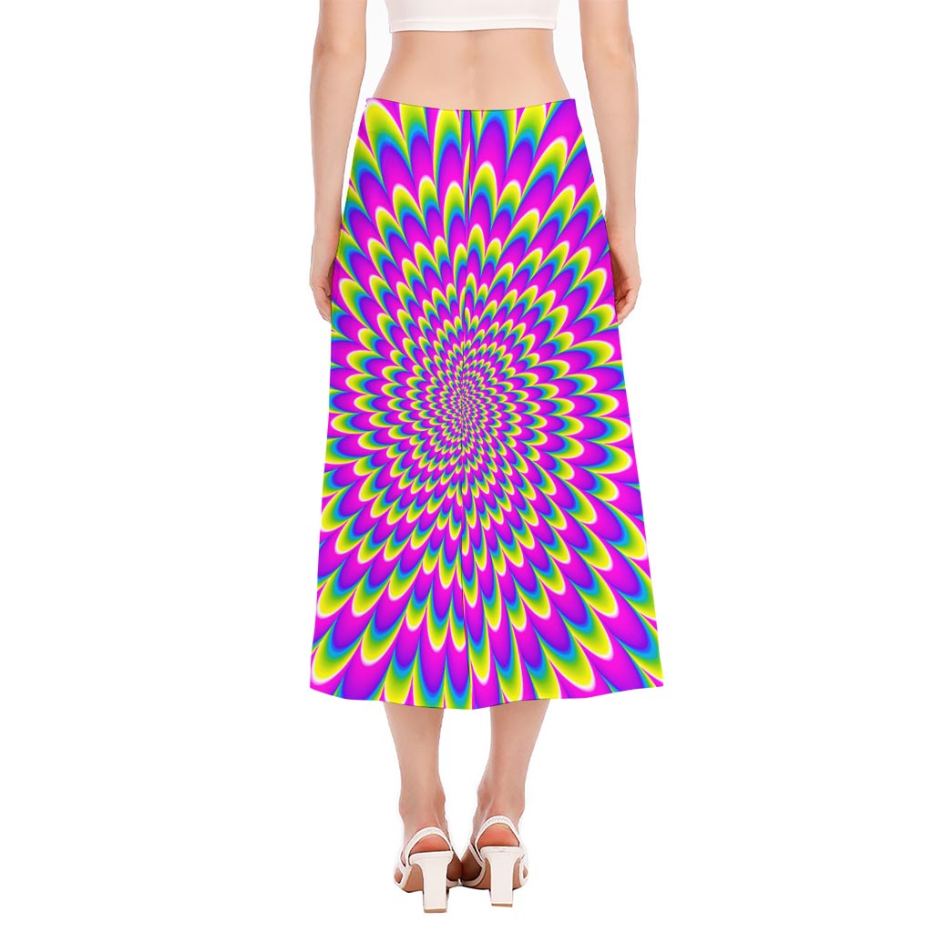 Green Wave Moving Optical Illusion Side Slit Midi Skirt
