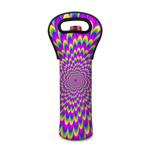 Green Wave Moving Optical Illusion Single Neoprene Wine Tote