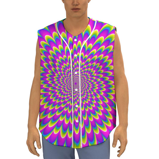Green Wave Moving Optical Illusion Sleeveless Baseball Jersey