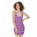Green Wave Moving Optical Illusion Sleeveless Bodycon Dress