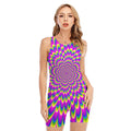 Green Wave Moving Optical Illusion Sleeveless One Piece Swimsuit