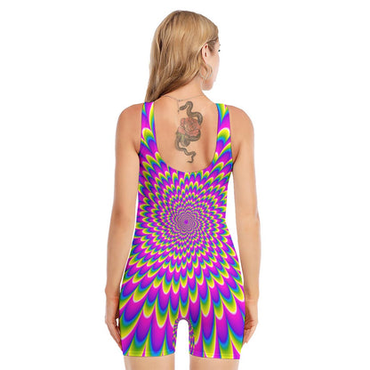 Green Wave Moving Optical Illusion Sleeveless One Piece Swimsuit