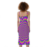 Green Wave Moving Optical Illusion Slim Fit Midi Cami Dress