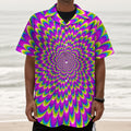 Green Wave Moving Optical Illusion Textured Short Sleeve Shirt
