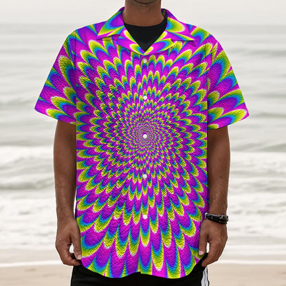 Green Wave Moving Optical Illusion Textured Short Sleeve Shirt