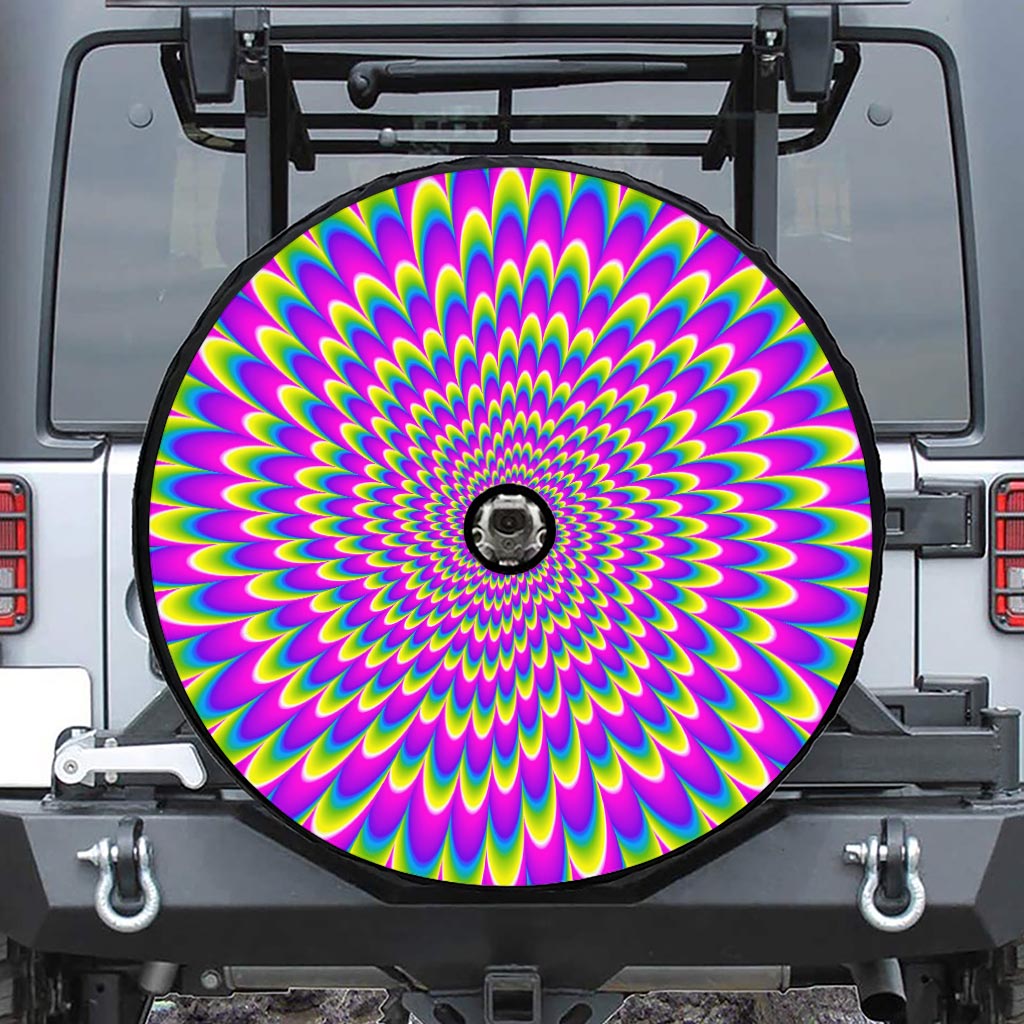 Green Wave Moving Optical Illusion Tire Cover With Camera Hole