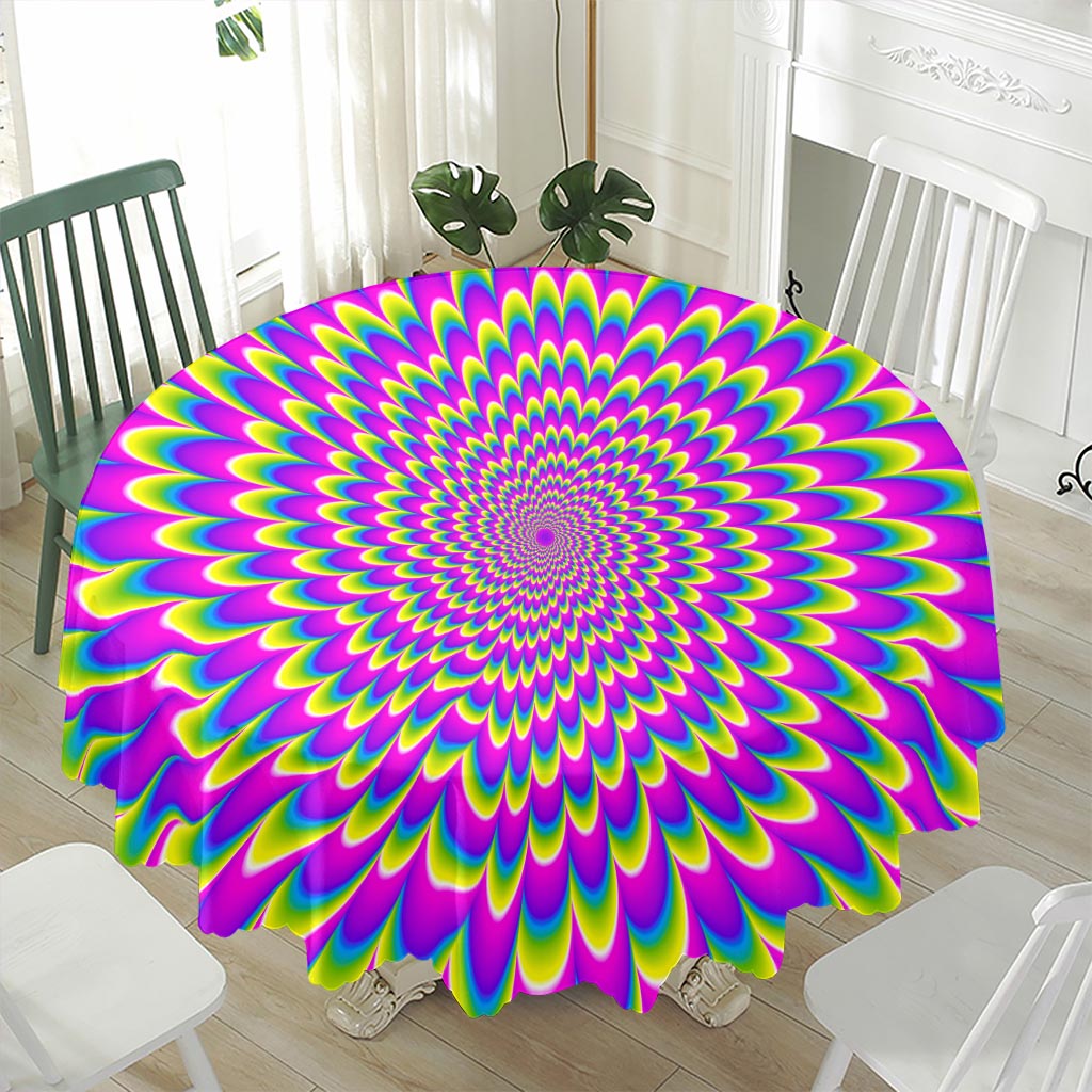 Green Wave Moving Optical Illusion Waterproof Round Tablecloth
