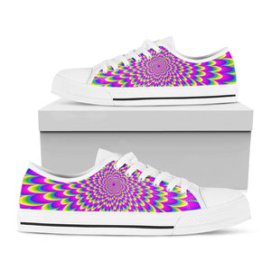 Green Wave Moving Optical Illusion White Low Top Sneakers