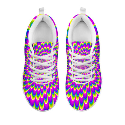 Green Wave Moving Optical Illusion White Running Shoes