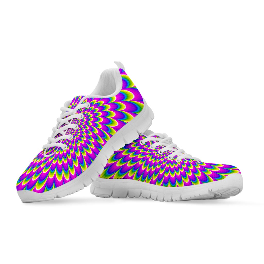 Green Wave Moving Optical Illusion White Running Shoes