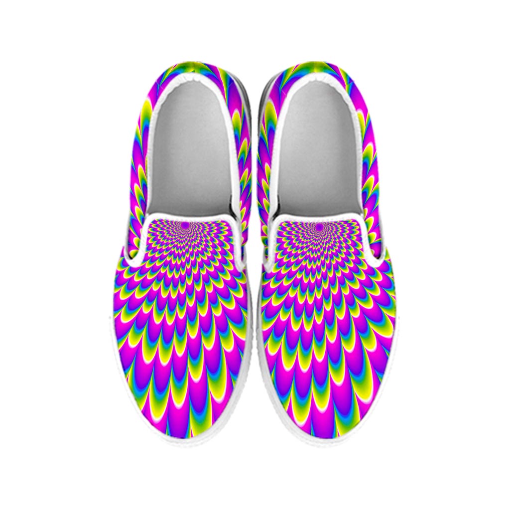 Green Wave Moving Optical Illusion White Slip On Sneakers