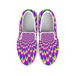 Green Wave Moving Optical Illusion White Slip On Sneakers