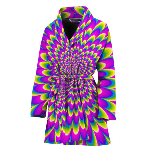 Green Wave Moving Optical Illusion Women's Bathrobe
