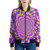 Green Wave Moving Optical Illusion Women's Bomber Jacket