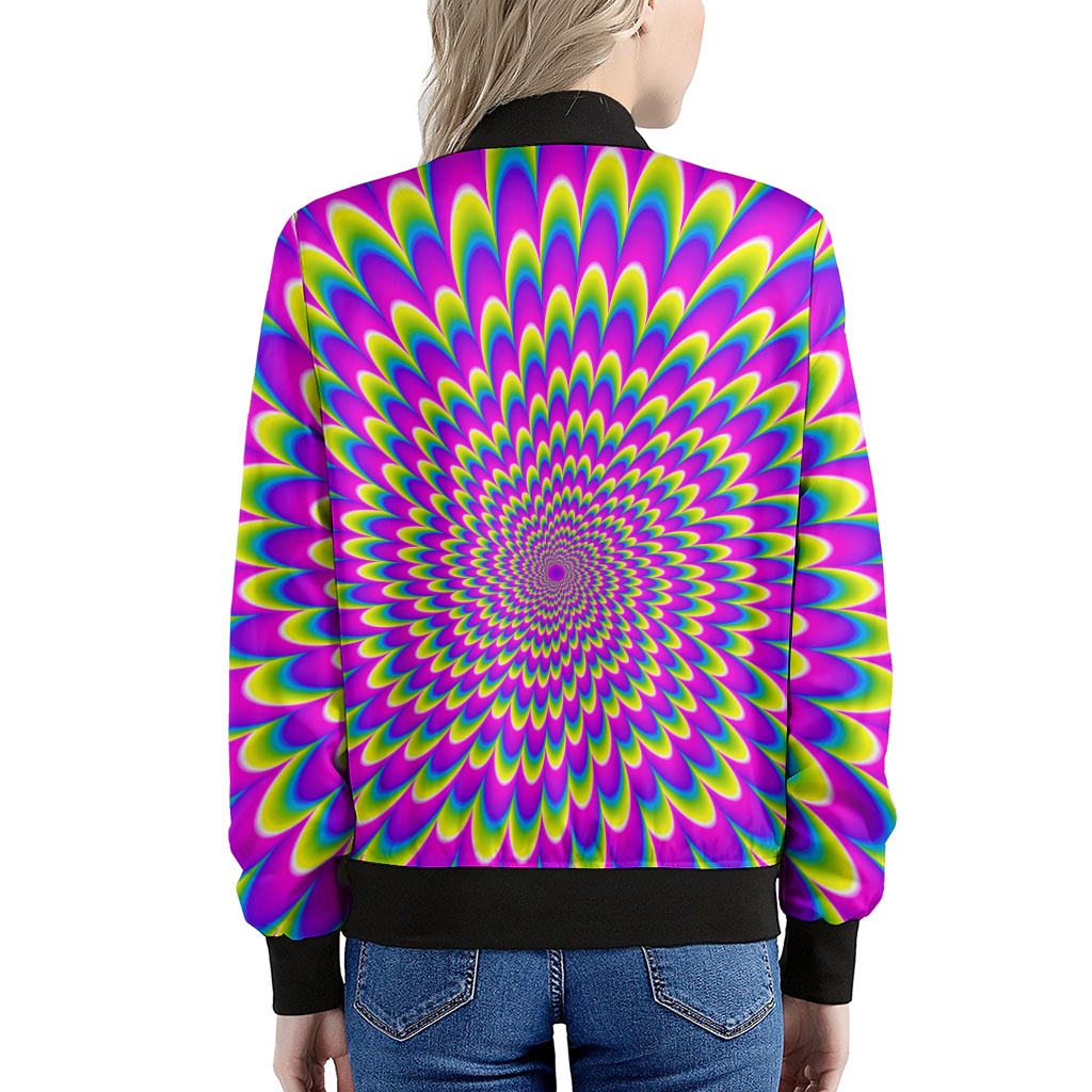 Green Wave Moving Optical Illusion Women's Bomber Jacket