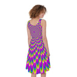 Green Wave Moving Optical Illusion Women's Sleeveless Dress