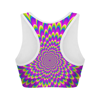 Green Wave Moving Optical Illusion Women's Sports Bra