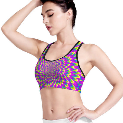 Green Wave Moving Optical Illusion Women's Sports Bra