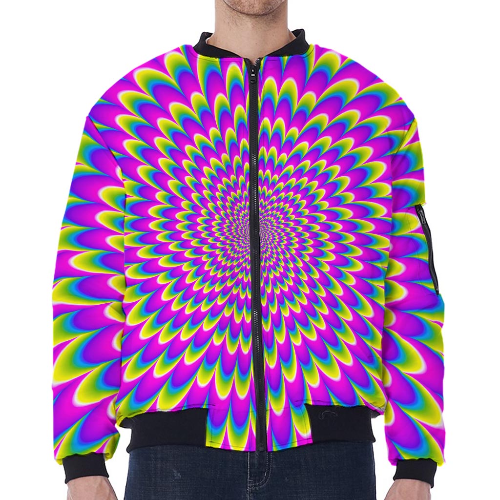 Green Wave Moving Optical Illusion Zip Sleeve Bomber Jacket