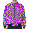 Green Wave Moving Optical Illusion Zip Sleeve Bomber Jacket