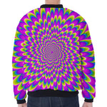 Green Wave Moving Optical Illusion Zip Sleeve Bomber Jacket