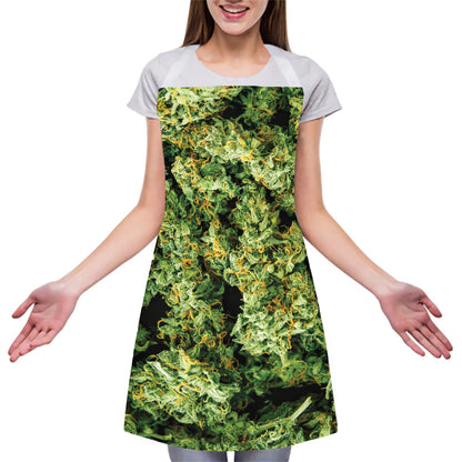 Green Weed Print Adjustable Apron