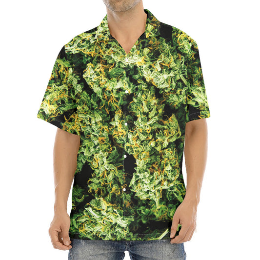 Green Weed Print Aloha Shirt