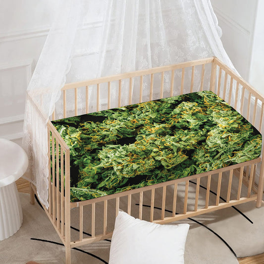 Green Weed Print Baby Crib Sheet