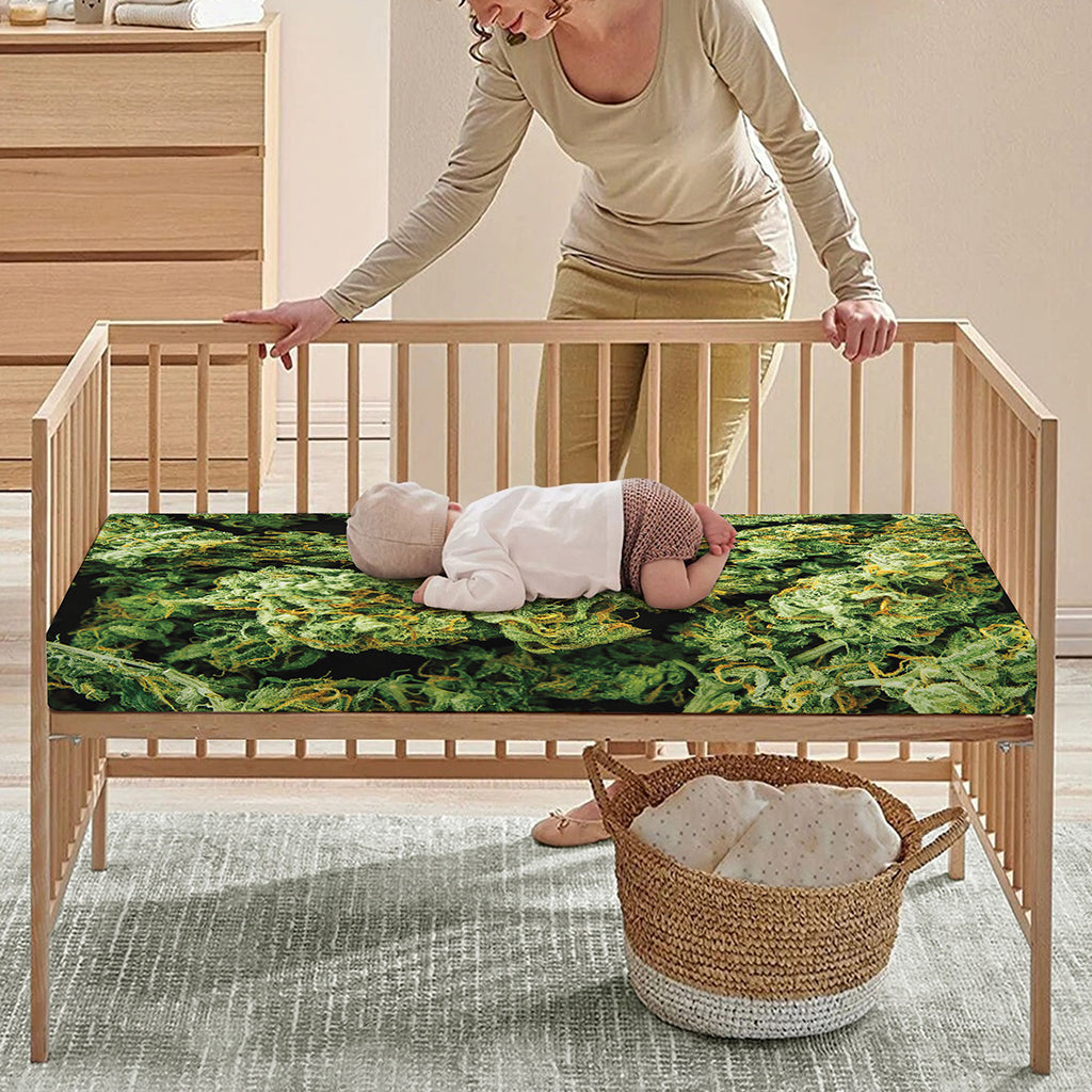 Green Weed Print Baby Crib Sheet