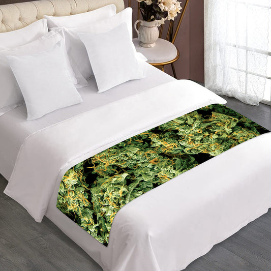 Green Weed Print Bed Runner