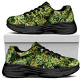 Green Weed Print Black Chunky Shoes
